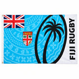 Fiji Rugby Sulu flag in blue and white polyester, featuring a black palm tree, Union Jack and crest