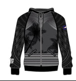 Black American Samoa zip up hoodie with tribal patterns and flag emblem, size 4XL